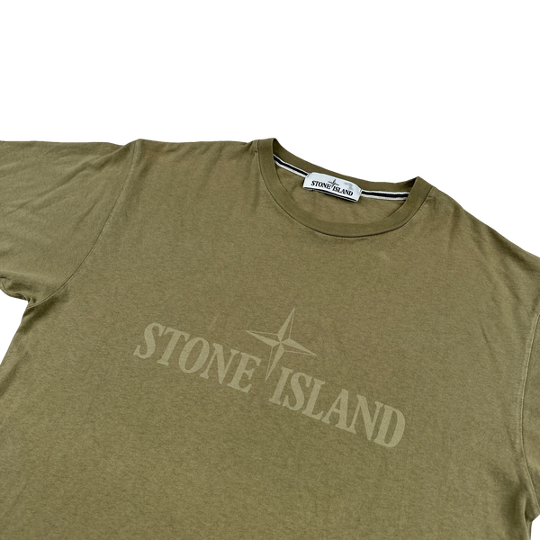 Stone Island Khaki Spellout T Shirt - Medium
