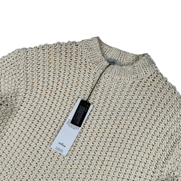 Stone Island 2025 UV-REACTIVE Heavyweight Yarn Knit White/Pink Jumper - Large