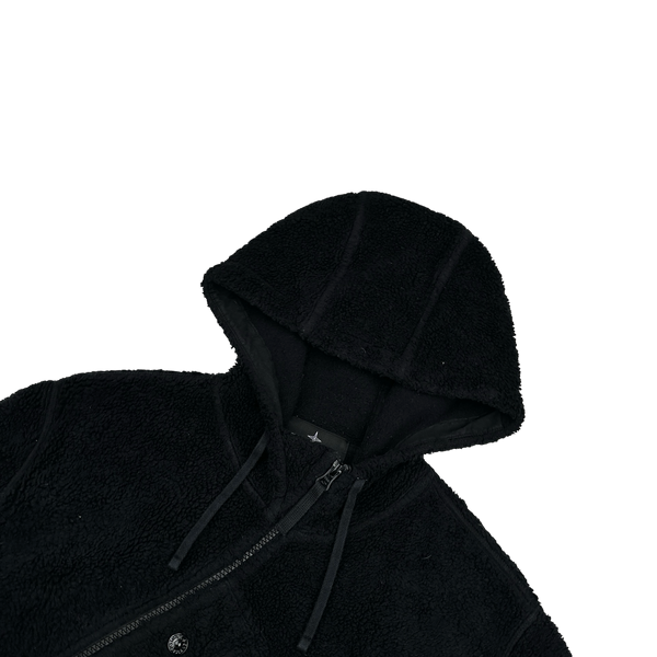 Stone Island 2017 Black Teddy Fleece Shadow Project Hoodie - Large