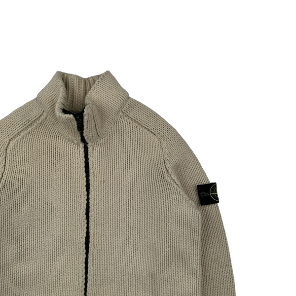 Stone Island 2004 Cream Cotton Heavyweight Knit Jumper - Small