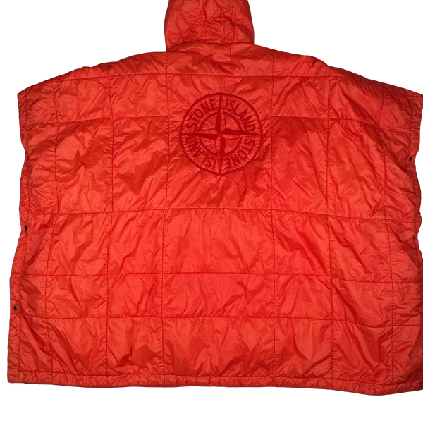 Stone Island 2019 Orange Garment Dyed Quilted Micro Yarn Poncho Pullover Jacket - Medium