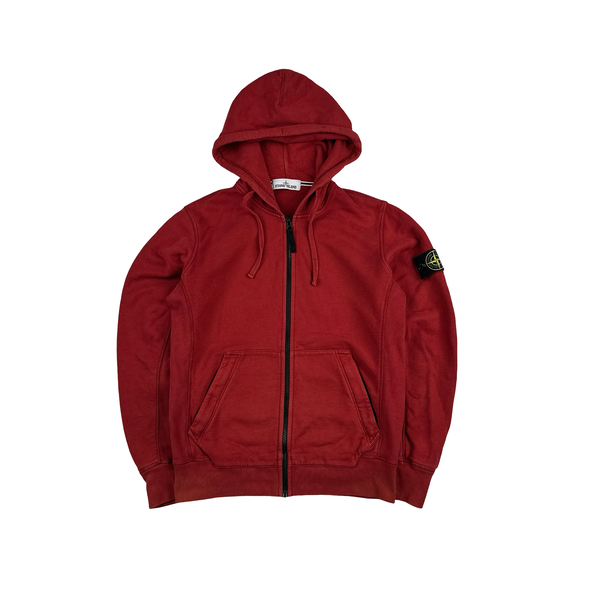 Stone Island 2015 Red Zipped Cotton Hoodie - Medium