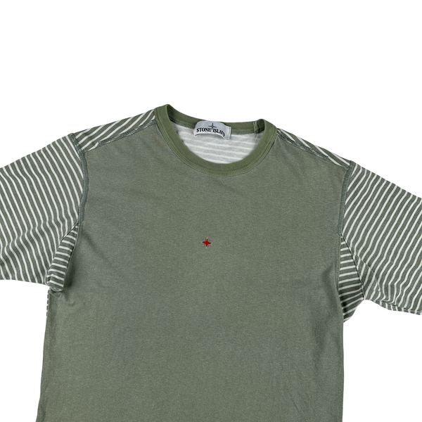 Stone Island 2019 Green Striped Marina Spellout T Shirt - Small