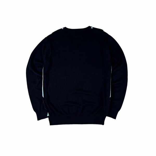 Fred Perry Baby Blue Dimond Details Zipped V Neck Knit - Medium
