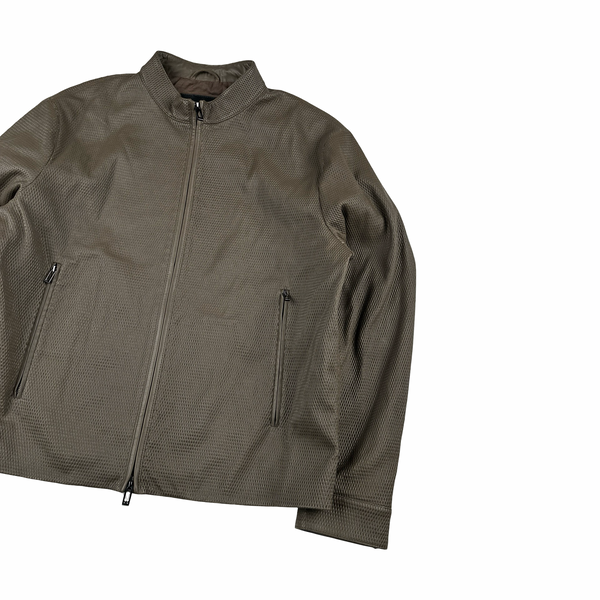 Emporio Armani Zip Up Lamb Lattice Leather Jacket - Large