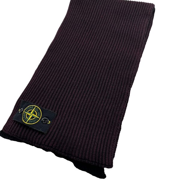 Stone Island Wine Ribbed Wool Scarf
