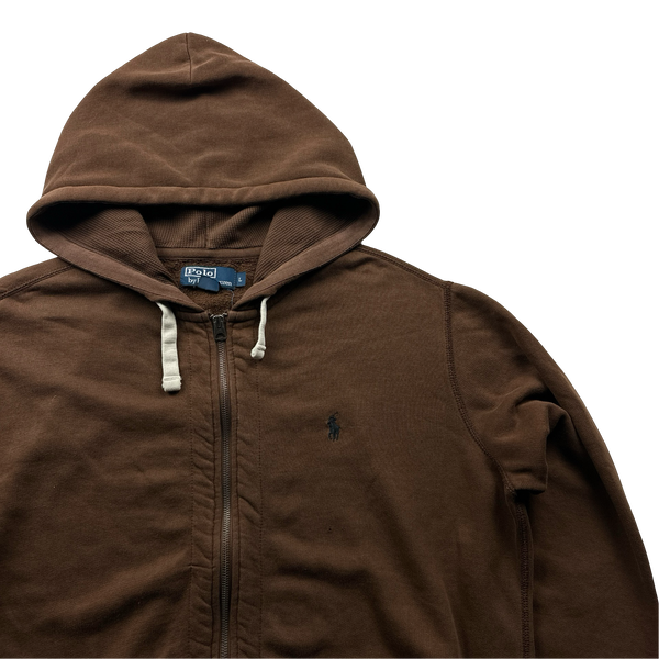 Ralph Lauren Brown Cotton Zipped Hoodie - Large
