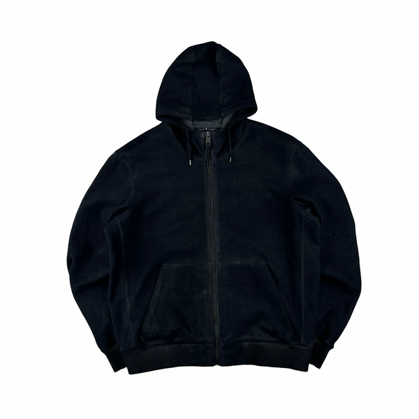Ralph Lauren Purple Label Smokey Black Lambs Leather Hooded Jacket - XL