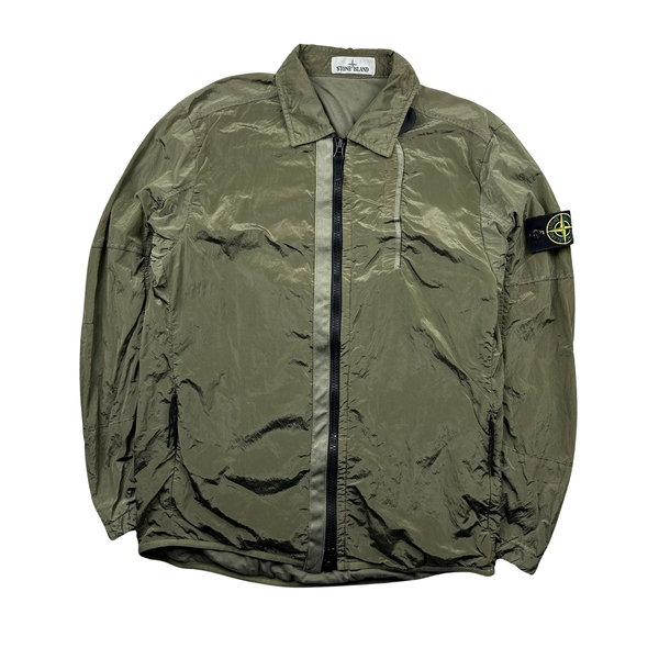 Stone Island Khaki Shimmer Nylon Metal Cotton Lined Overshirt - Medium