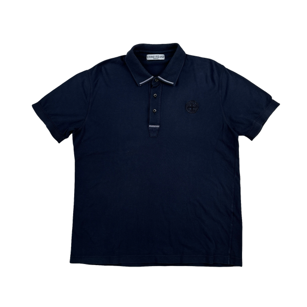 Stone Island Navy Vintage Compass Spellout Cotton Polo - XL