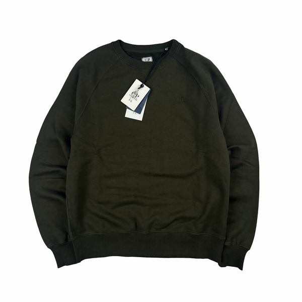 CP Company 00s Khaki Cotton Garment Dyed Crewneck Jumper - Large