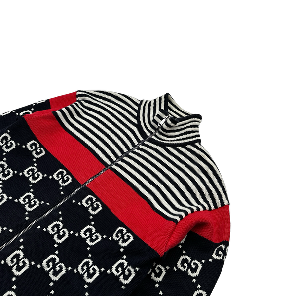 Gucci Striped Monogram Cotton Knit Zipped Jumper - Small