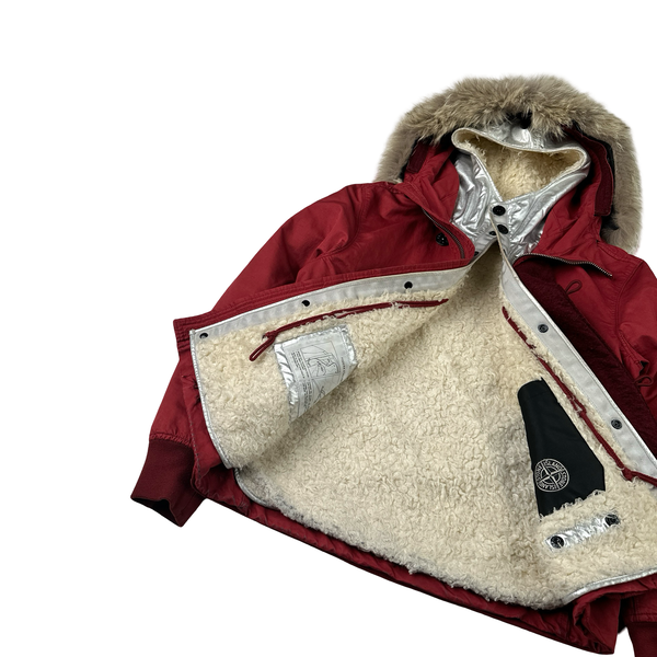 Stone Island 2015 Silver Sherling Liner Coyote Fur Hood David TC Jacket - Small