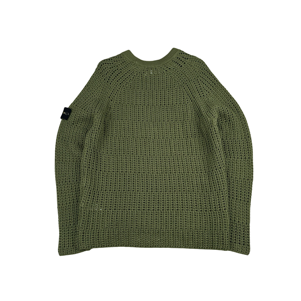 Stone Island 2022 Green Thick Woven Knit Crewneck Jumper - Large