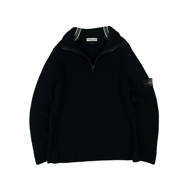 Stone Island 2005 Striped Heavyweight Wool Pullover Quarter Zip Knit - XL