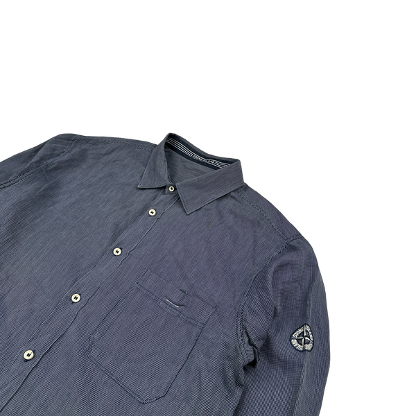Stone Island Vintage Navy Woven Buttoned Compass Overshirt - XL