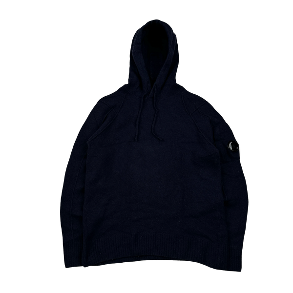 CP Company Navy Lens Viewer Wool Pullover Hoodie  - Small