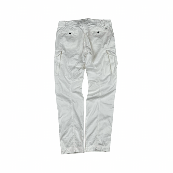 CP Company White Stretch Ergonomic Fit Cargo Trousers - Large