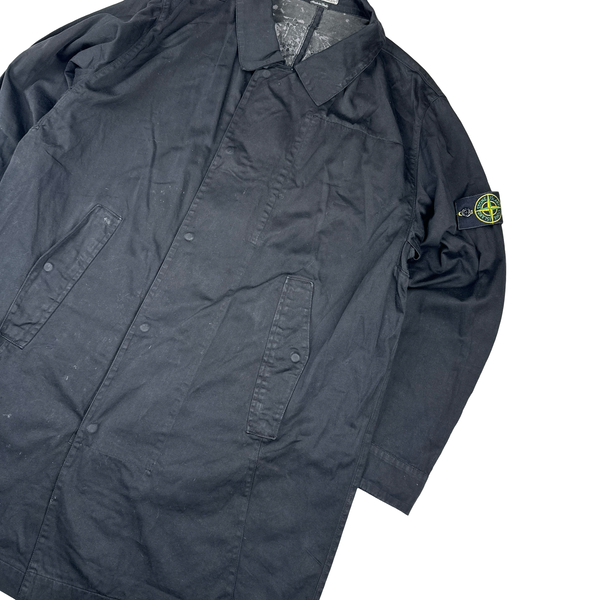 Stone Island 2003 Black Raso Gommato Trench Coat Jacket - Large