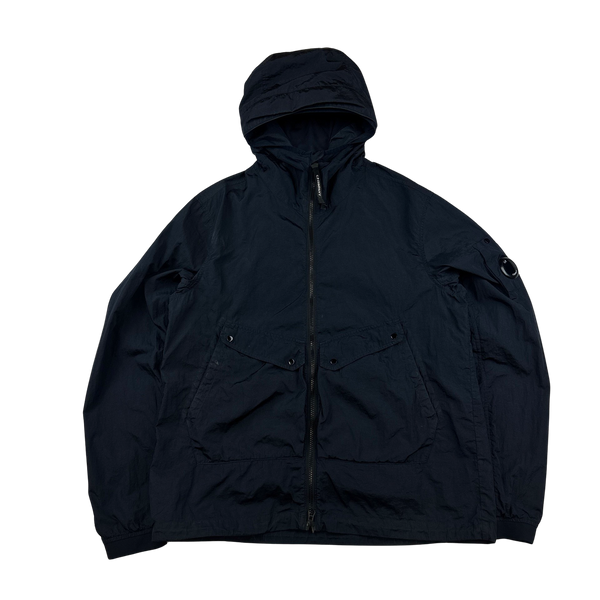 CP Company MTTN Navy Nylon Lens Viewer Hooded Jacket - Large