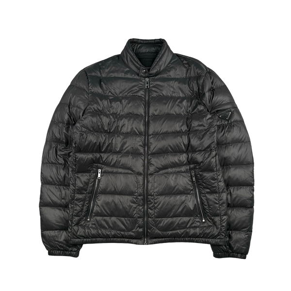 Prada Grey Triangle Logo Plaque Zipped Puffer Jacket - XXL