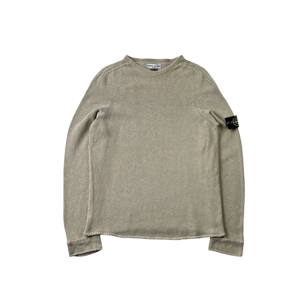 Stone Island Vintage Cotton Oatmeal Knitted Crewneck Jumper - XL