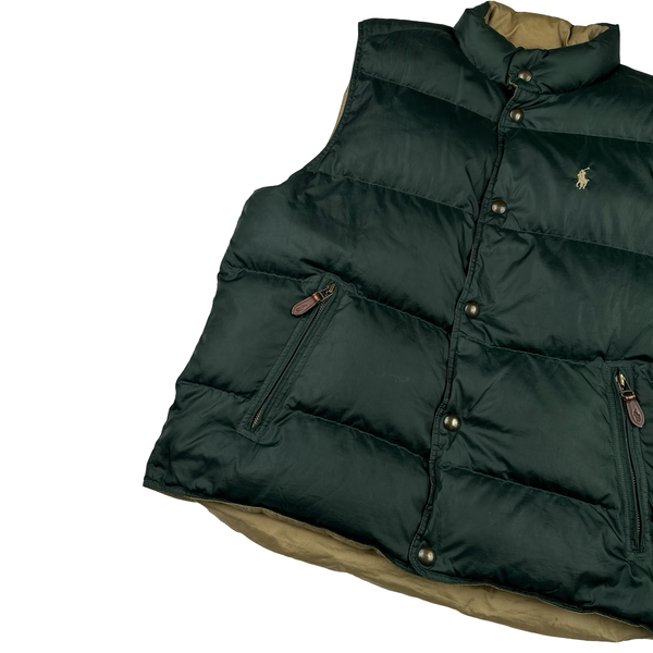 Ralph Lauren Green/Beige Down Reversible Puffer Gilet - Large