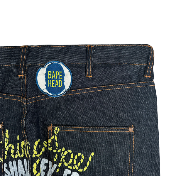 Bape Raw Denim Baggy Fit Spellout Graphic Jeans - 38