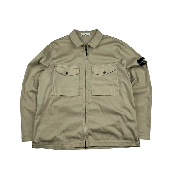 Stone Island 2024 Beige Zipped Cotton Overshirt - XXL