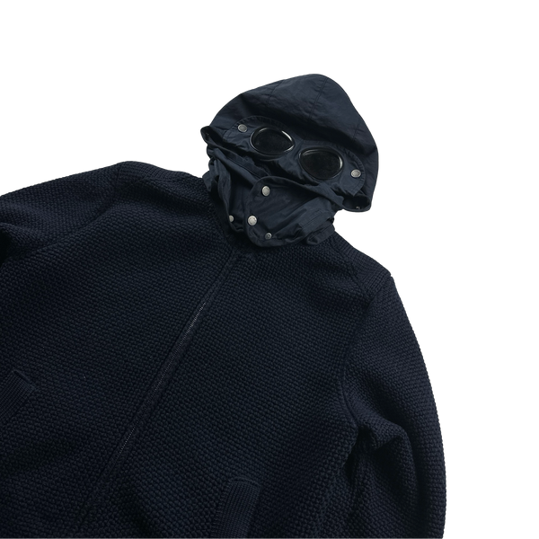 CP Company Navy Goggle Hood Knit Jacket - Large