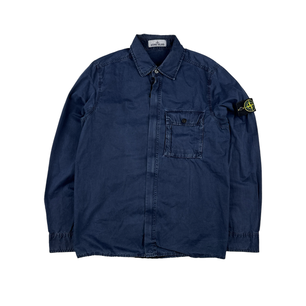 Stone Island 2017 Blue Garment Dyed Cotton Overshirt - Medium