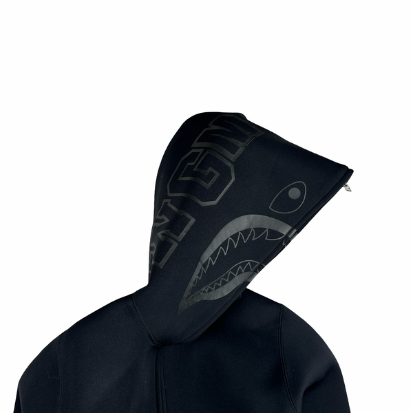 BAPE Black Full Zip Neoprene Hood Nylon Jacket - Medium