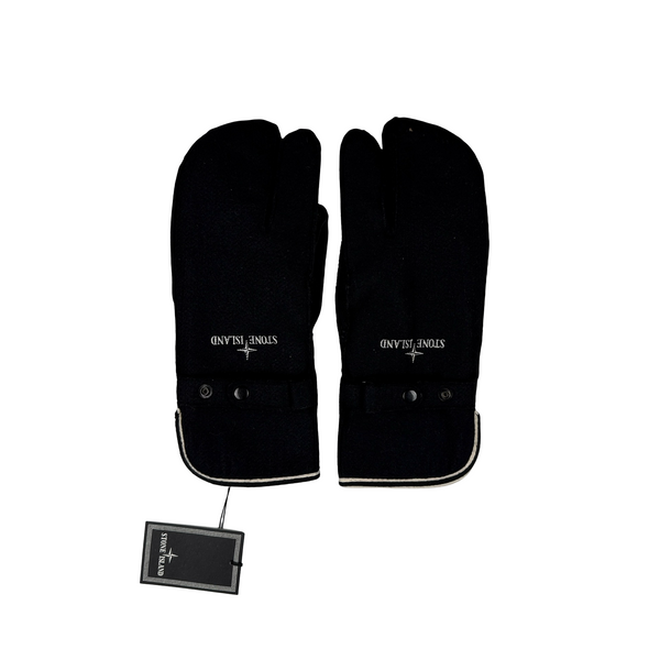 Stone Island Vintage Felted Wool White Lined Spellout Gloves
