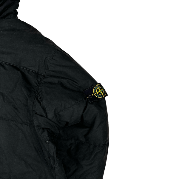 Stone Island 1999 Black Vintage Waxed Cotton Long Puffer Parka Jacket - XXL