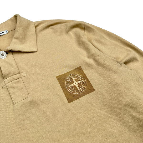 Stone Island Vintage 2001 Sand Spellout Cotton Longsleeve Polo - Large