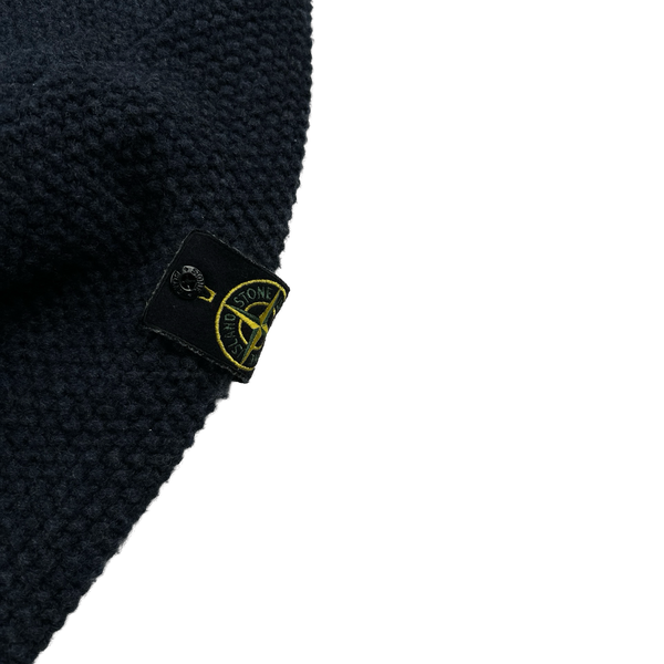 Stone Island 2013 Navy Wool Knit Garment Dyed Down Hood Jumper - XL