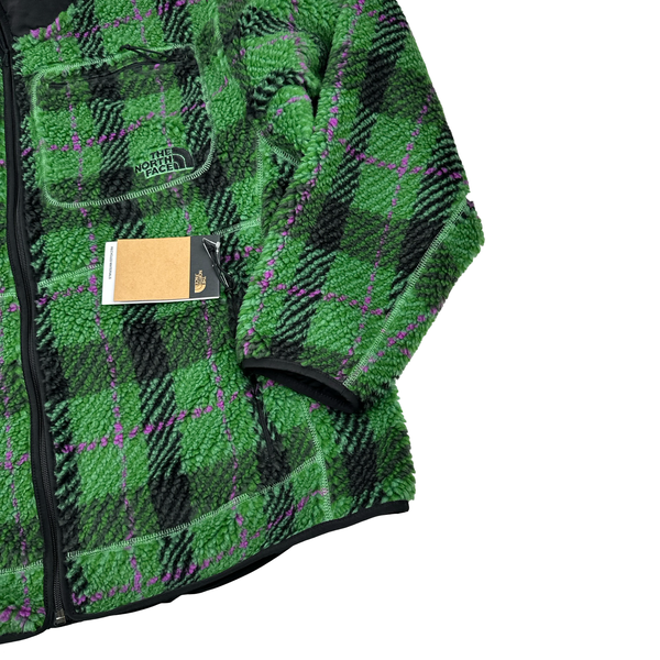 North Face Wool Thick Fleece Green Checked Jumper Jacket - XL