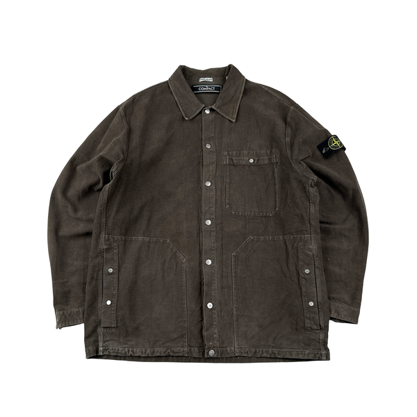 Stone Island 2003 Brown Compact  Buttoned Thick Cotton Boxy Fit Shirt - XXL