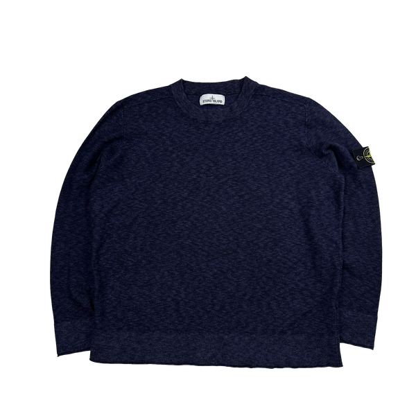 Stone Island Blue Marl Knit Crewneck Jumper - Large