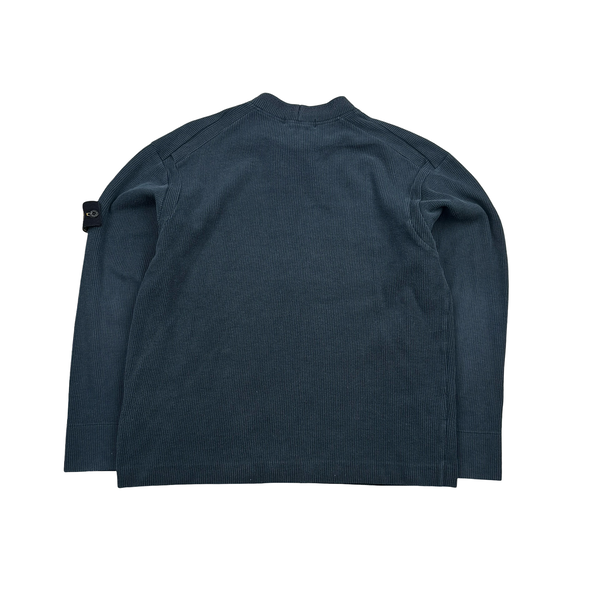 Stone Island 2002 Navy Blue Ribbed Cotton Blend Crewneck Jumper - Medium