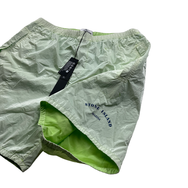 Stone Island 2023 Green Prismatico Ripstop Reflective Spellout Shorts - 34",32",30"