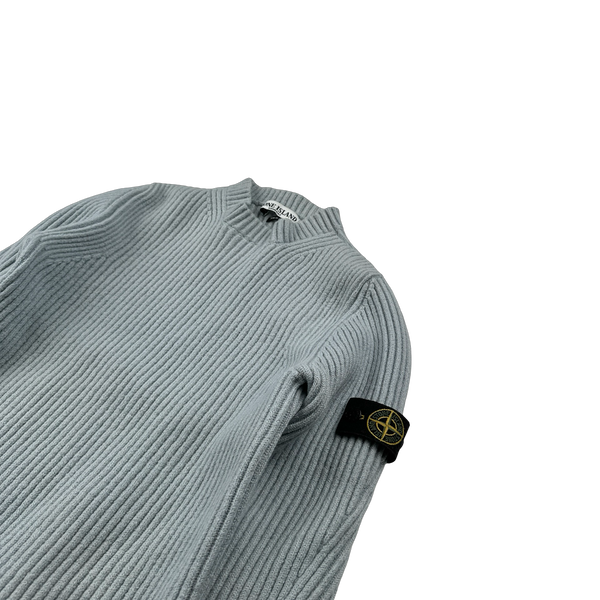 Stone Island 2000s Blue Wool Ribbed Crewneck Jumper - XS
