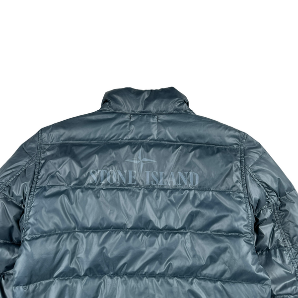 Stone Island 2008 Mesh Badge Blue Down Filled Spellout Jacket - Medium