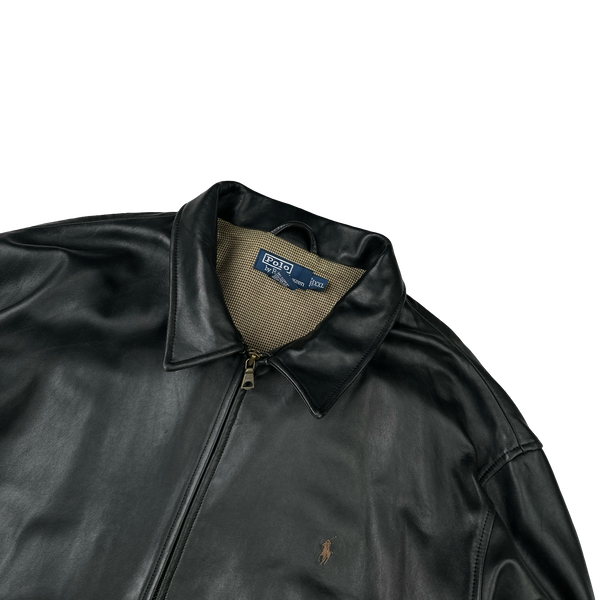 Ralph Lauren Black Heavyweight Leather Jacket - XXL