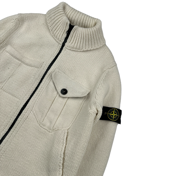 Stone Island 2021 Cream Wool Blend President Knit Zipped Jumper - Medium