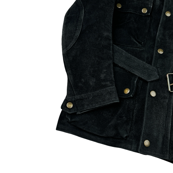 Belstaff Black Multi Pocket Field Suede Leather Zipped Heavyweight Jacket - Small