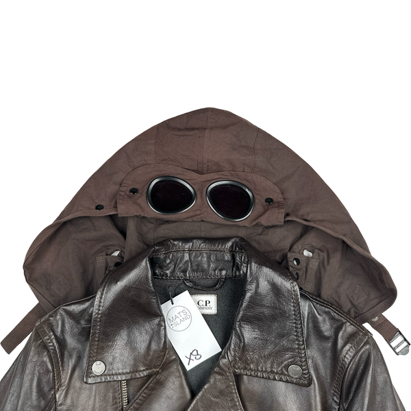 CP Company Dark Brown Heavyweight Leather Vintage Goggle Jacket - XS