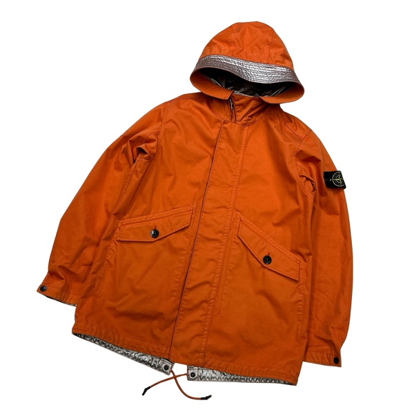Stone Island Reversible Silver Orange Spaceman Raso Gommato Jacket - Small