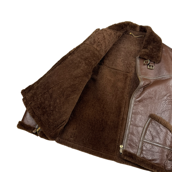 Shearling Lined Aviator Pilot Thick Leather Vintage Jacket - Medium