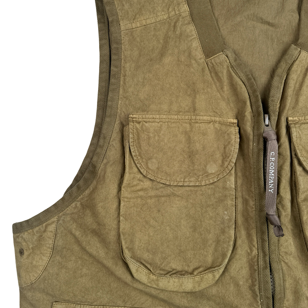 CP Company Brown Ba-Tic Waxed Cotton Utility Vest - Small